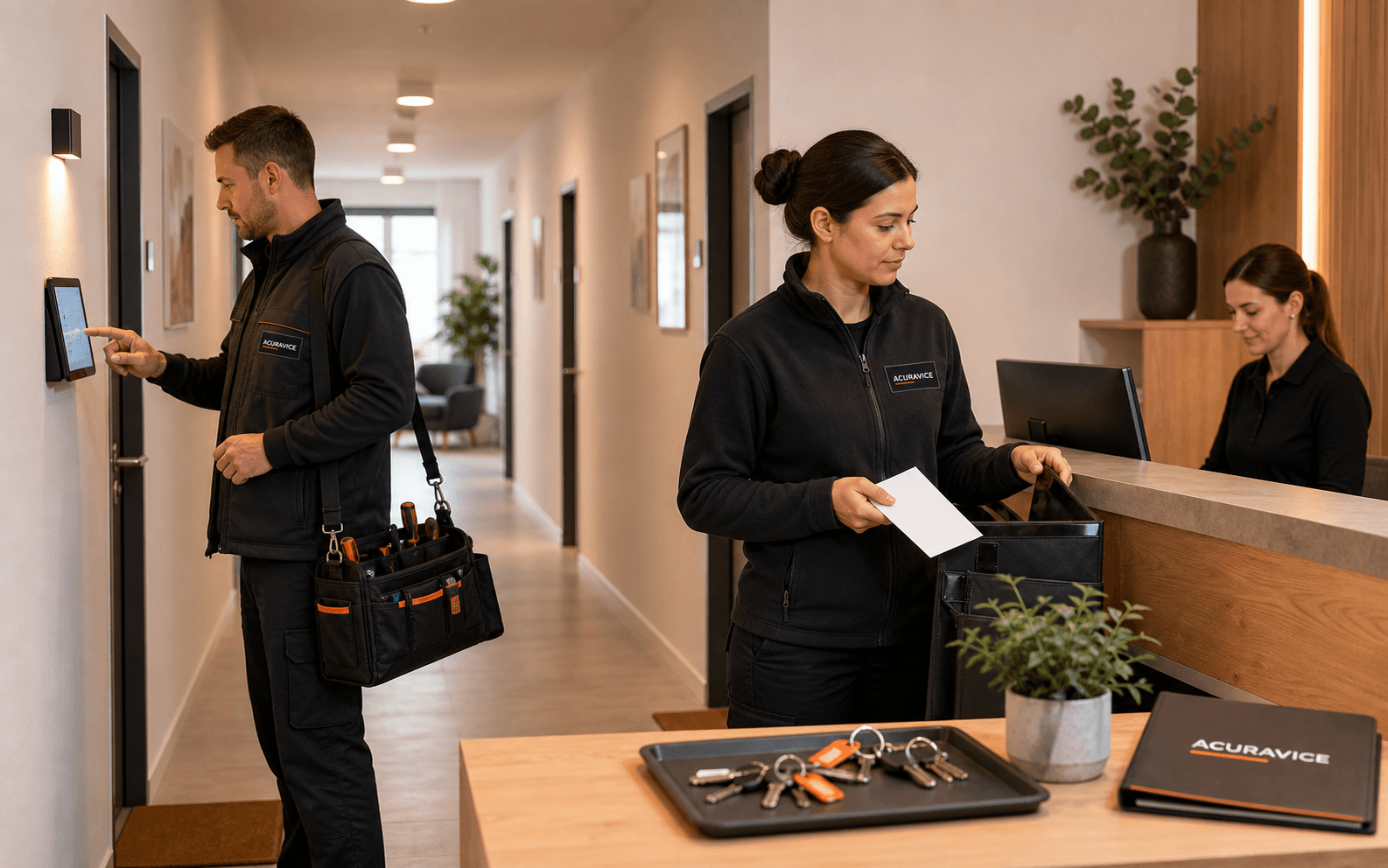 Acuravice Team koordiniert Unterkunftsbetreuung mit Schlüsseln, Post und Wartung