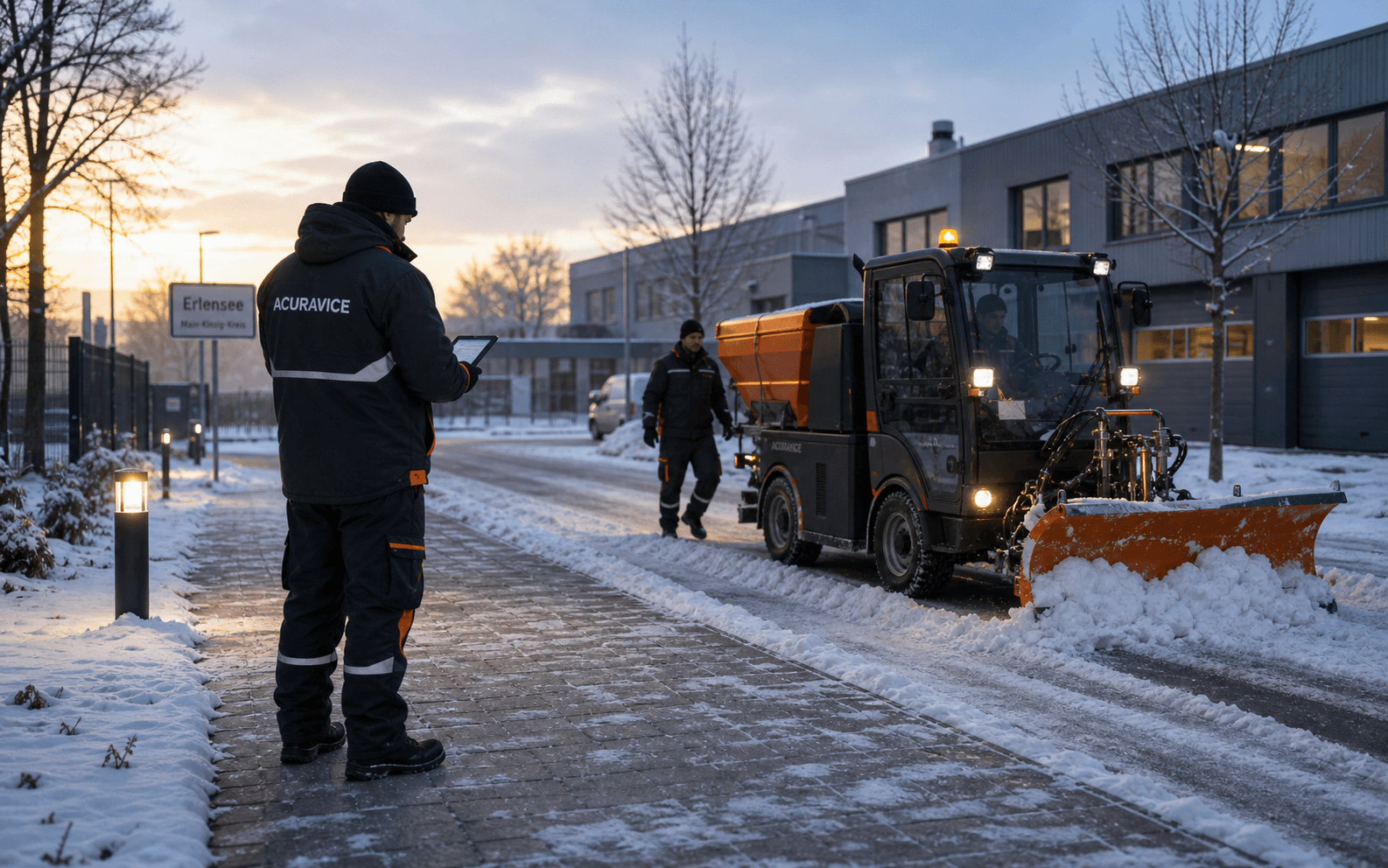 Acuravice Winterdienst räumt eine Zufahrt in der Rhein-Main-Region